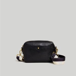 Madewell Black Leather Transport Crossbody Bag with Striped Strap